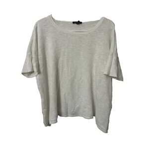 Eileen Fisher Knit Round Neck Linen Cotton Women's Large White Top